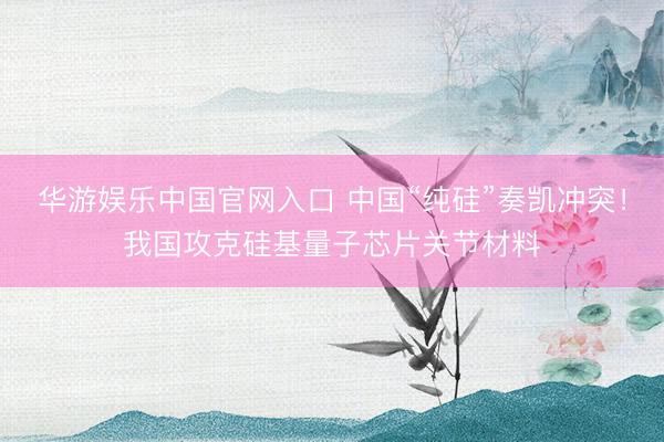 华游娱乐中国官网入口 中国“纯硅”奏凯冲突！我国攻克硅基量子芯片关节材料